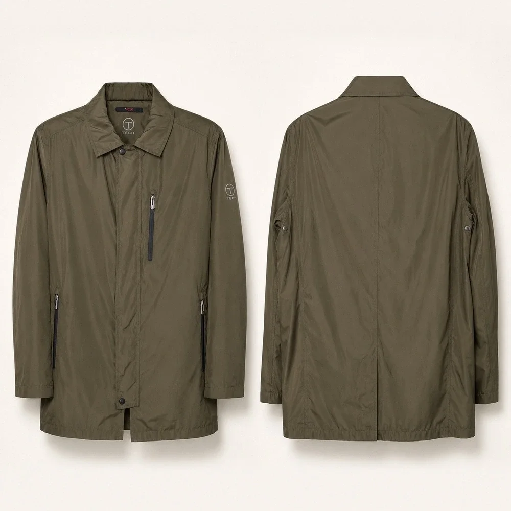 Tumi T-Tech Mens Olive Green Packable Rain Jacket Large Lightweight Techwear
